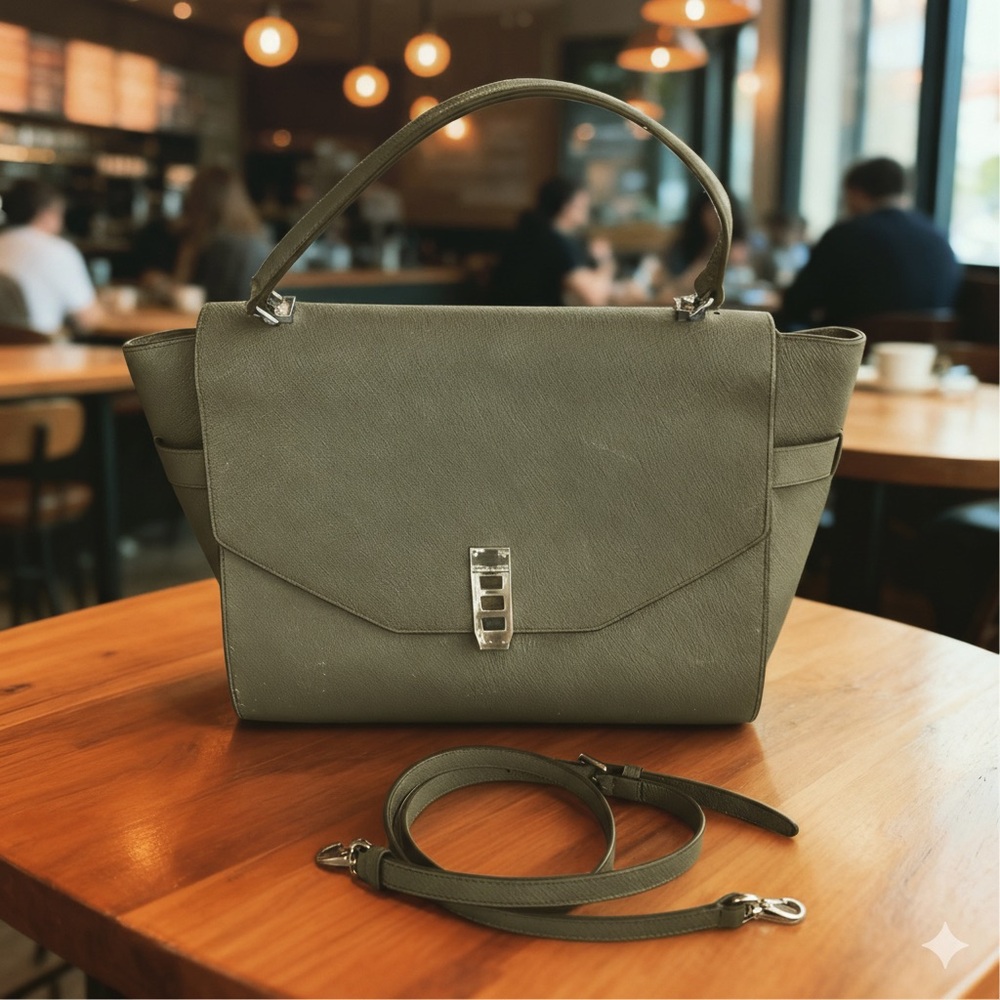 Henri Bendel Uptown Satchel green Pebbled leather